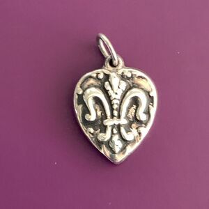 .925 Heart Fleur De Lis Sterling Silver Jewelry Charm #Mothers D #lily #keepsake
